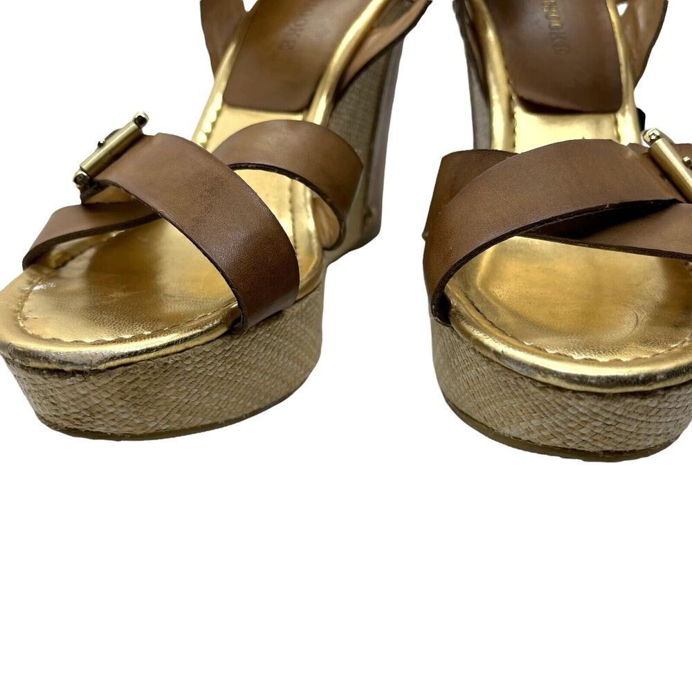 Audrey Brooke Sandals Wedge Heel Abhollie Vegan Luggage Look Straw Covered 8M - Picture 3 of 16